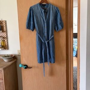 Sanctuary Blue Chambray Midi Shirt Dress with Tie Waist